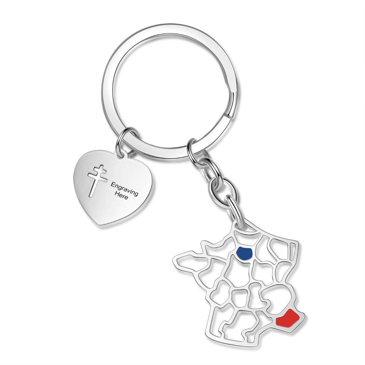 name bracelet, Silver keychain with heart-shaped cross pendant and Custom Map Keychain.