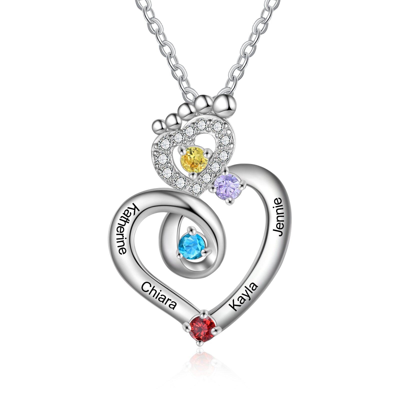 necklace with photo inside, Silver personalized necklace with heart pendant, photo inside, colorful gemstones.