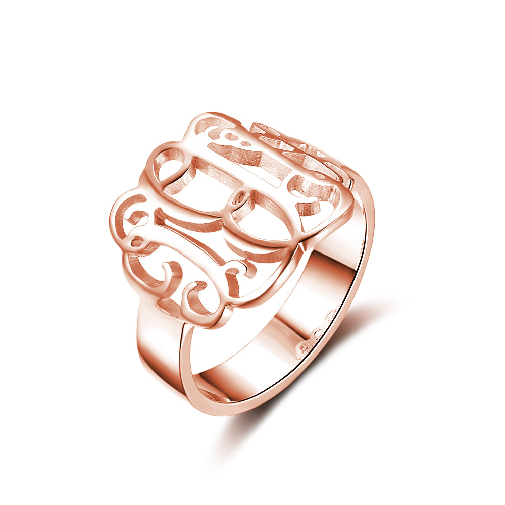 family keychain, Rose gold ring with elegant swirls, key focus on personalized jewelry design