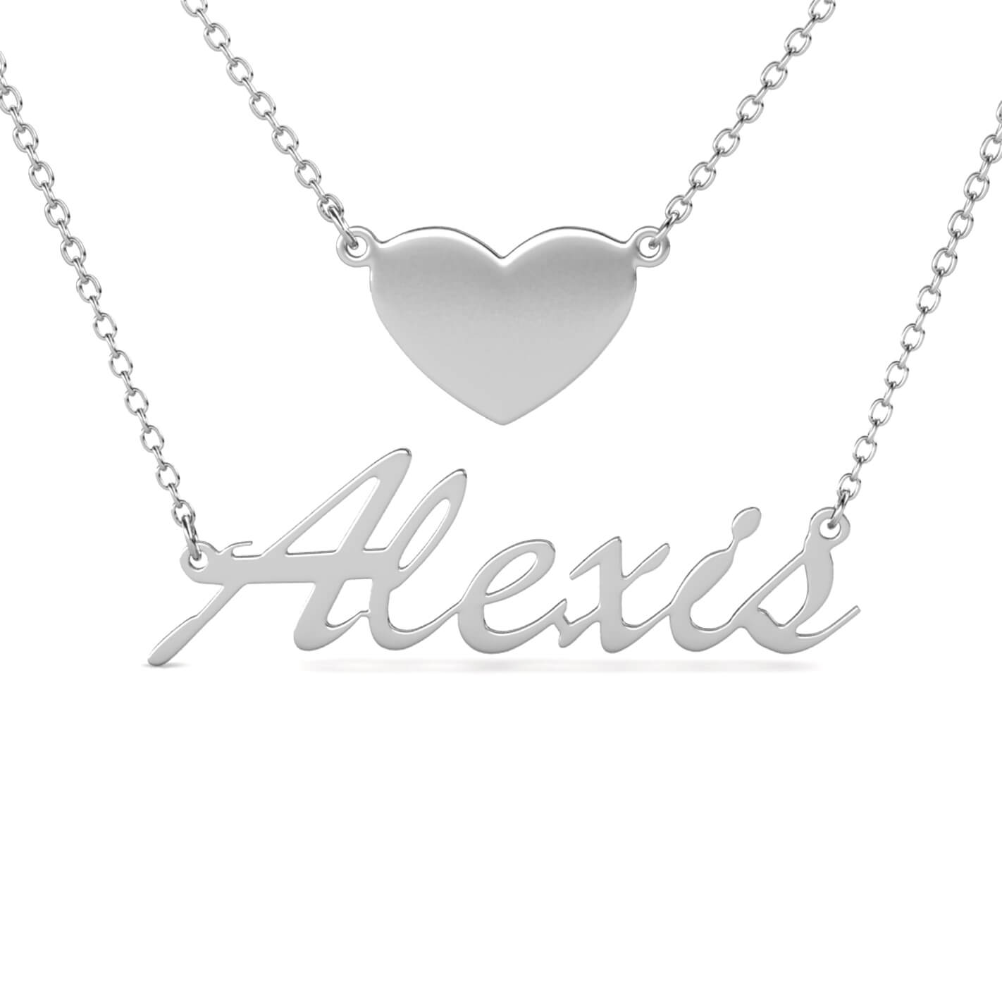 jewelry keychain, Silver necklaces with heart pendant and personalized jewelry name "Alexis".