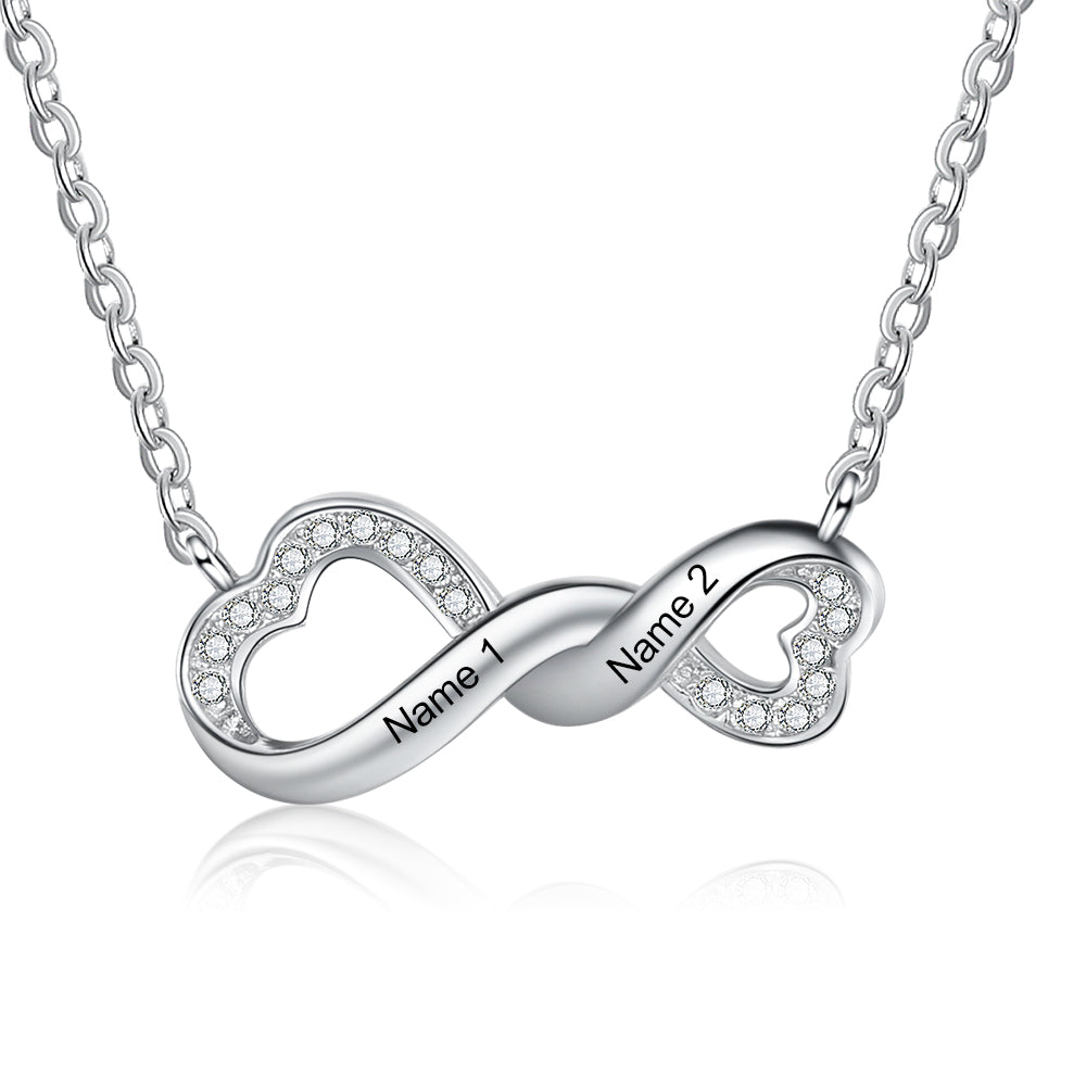 photo ring, Silver infinity necklace with interlocking personalized heart necklace design