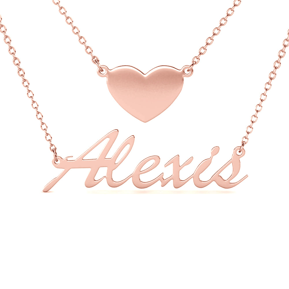 btithsday stone , Rose gold custom necklace pair with heart pendant and personalized "Alexis" script