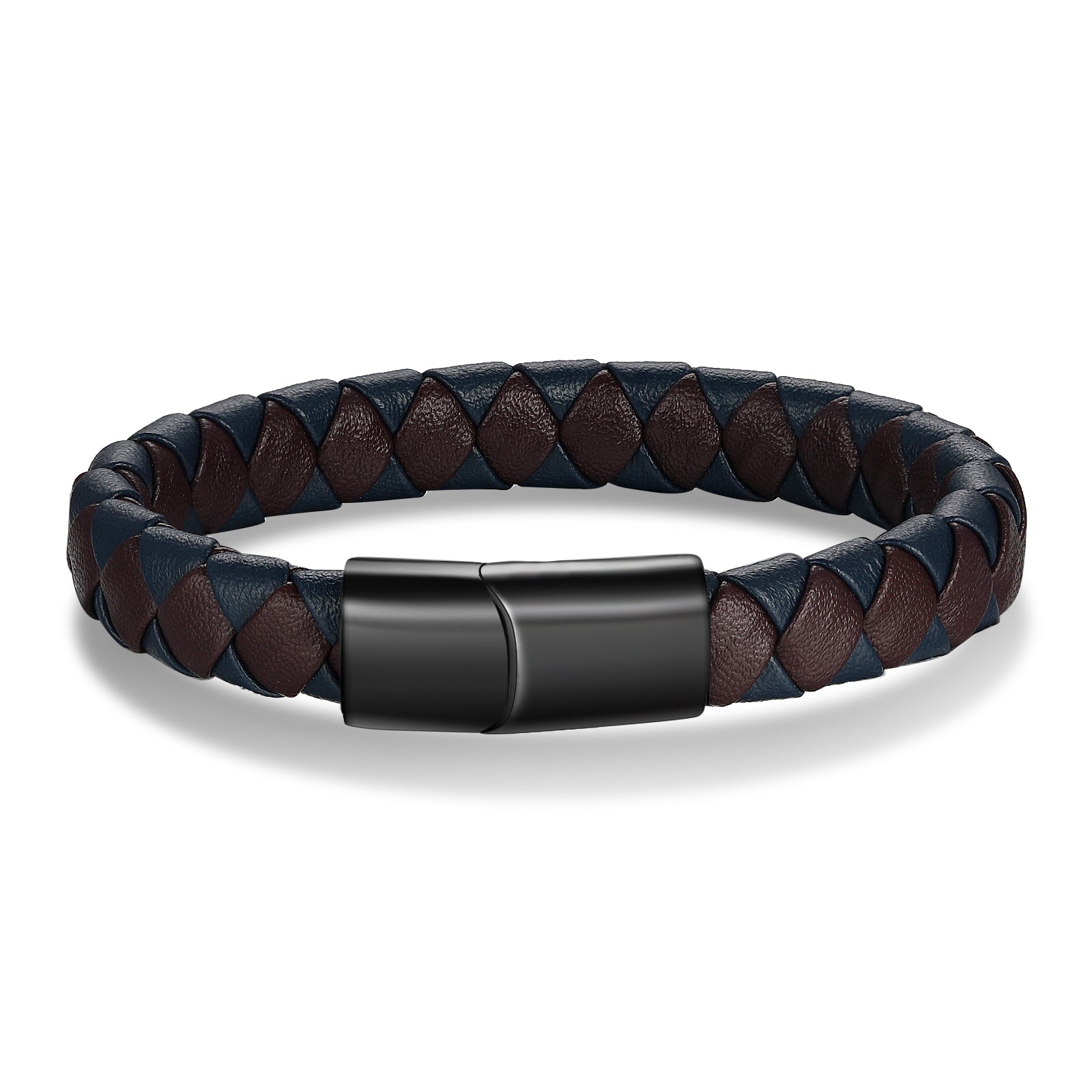 birthstone necklace, Men's leather bracelet with diamond pattern on dark blue leather and black clasp