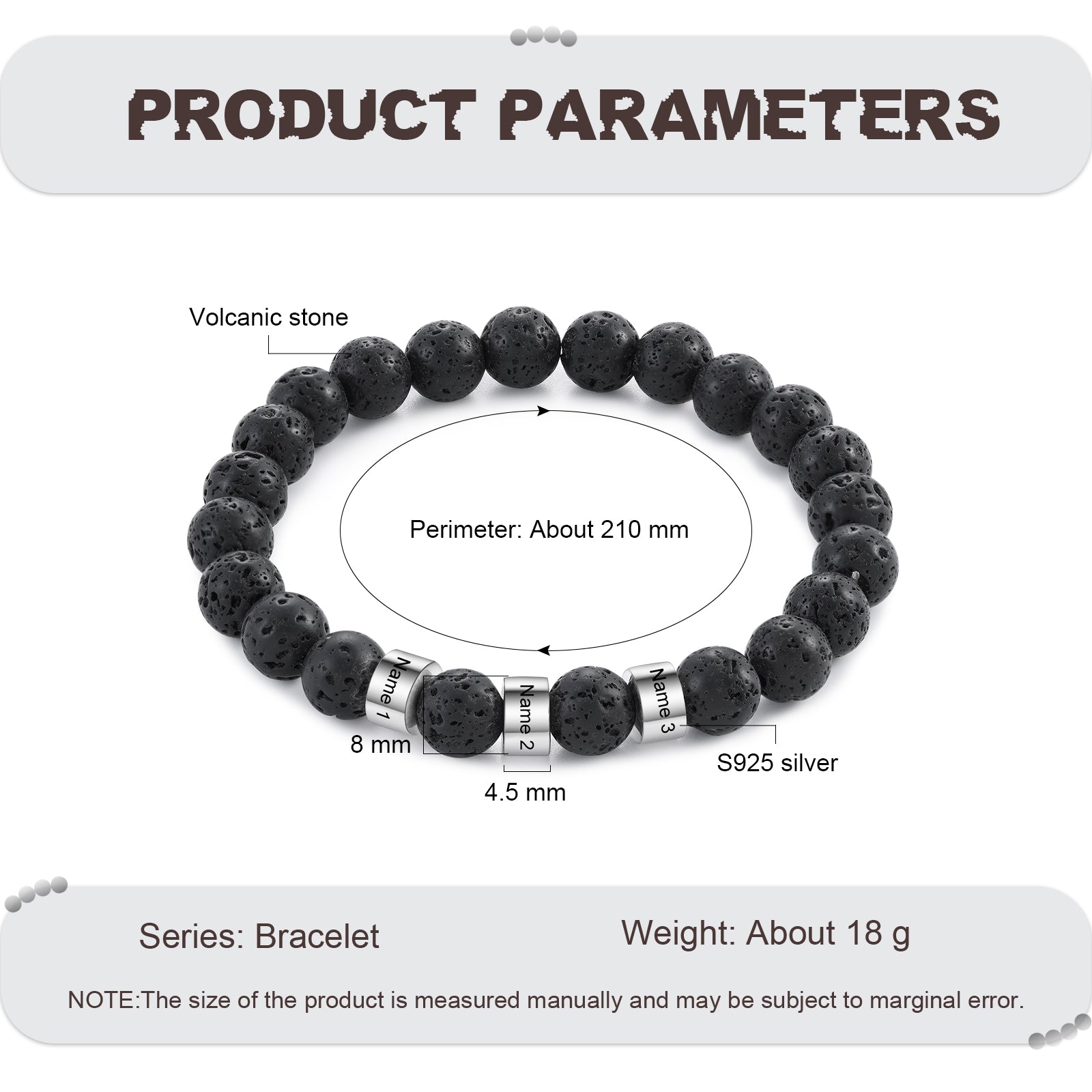 earring style, personalized bracelet with volcanic stone and engraved silver beads
