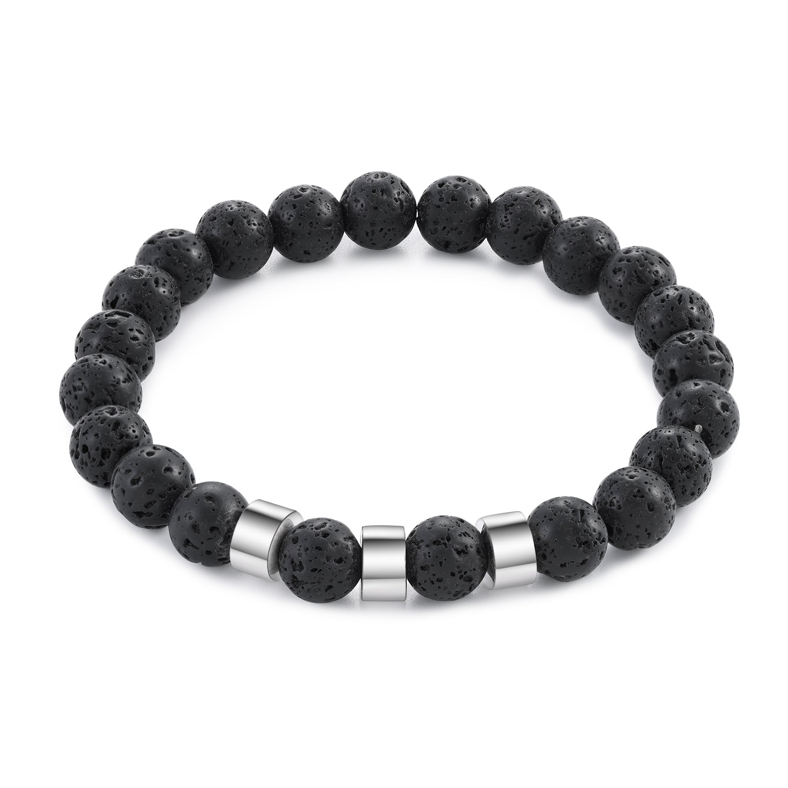 heart photo necklace, Black bead personalized bracelet with silver bars on a white background