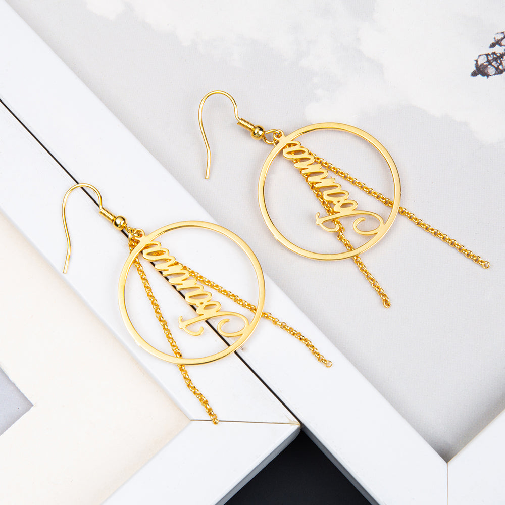 stone bead necklace, Gold hoop earrings with chain pendants, perfect custom earrings gift