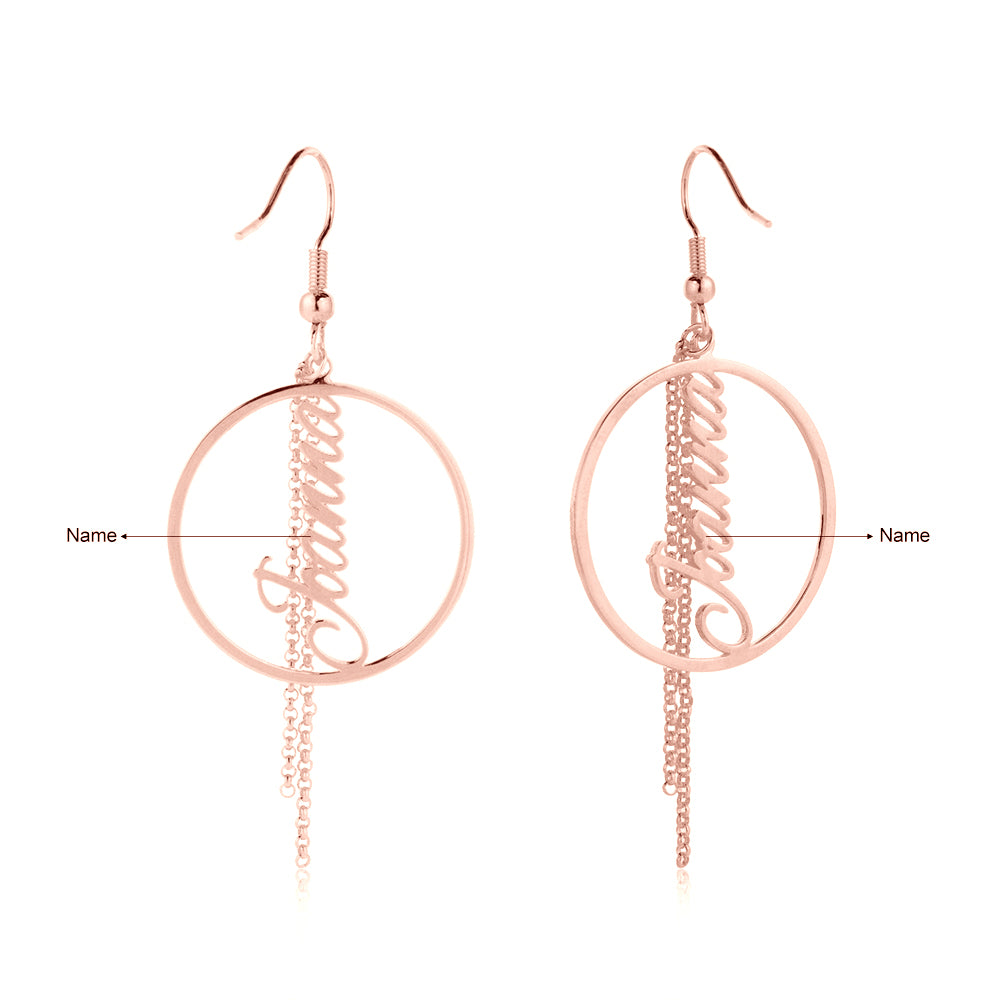 anniversary keychain, Rose gold hoop earrings with "Samantha" engraved, personalized jewelry style