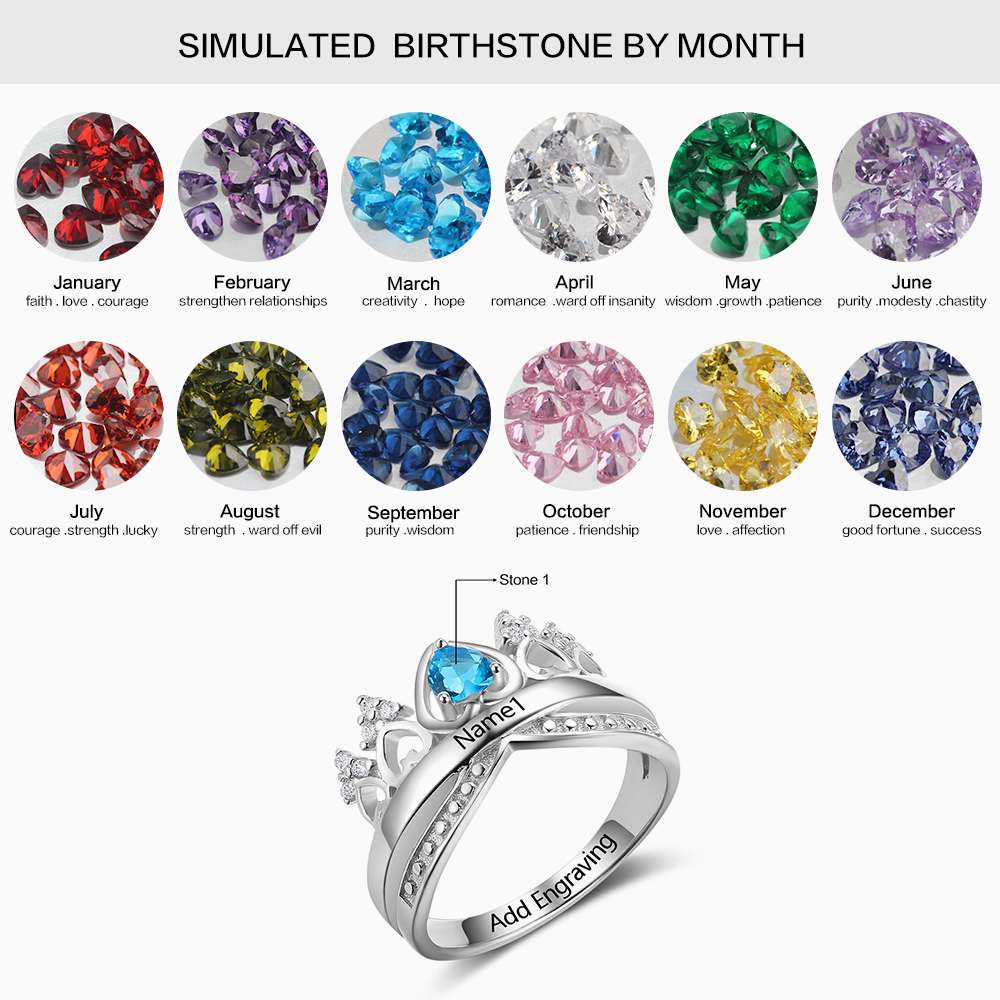 Custom 925 Sterling Silver Crown Ring, Sterling Silver Crown Ring with September Sapphire and birthstone symbolism infographic.