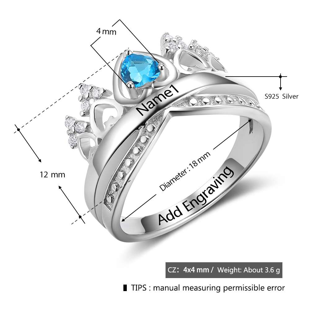 Custom 925 Sterling Silver Crown Ring with blue gemstone and smaller white gemstones