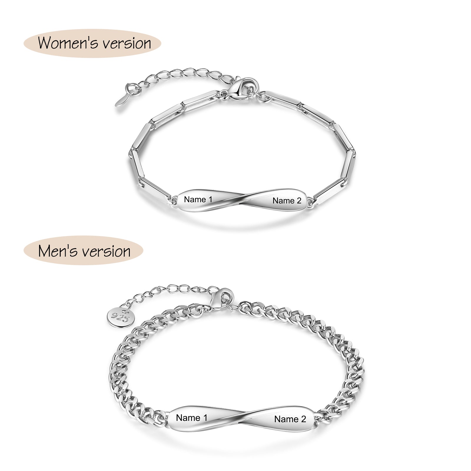 Custom Copper Couple Bracelet with heart-shaped pendant personalization