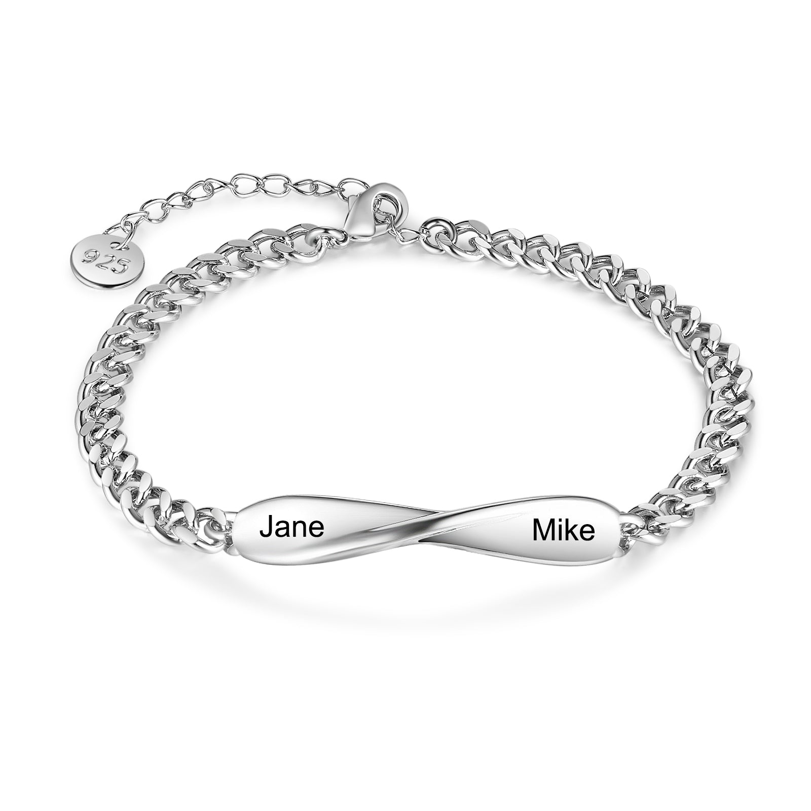 Custom Copper Couple Bracelet with names Jane and Mike, matching couple bracelets