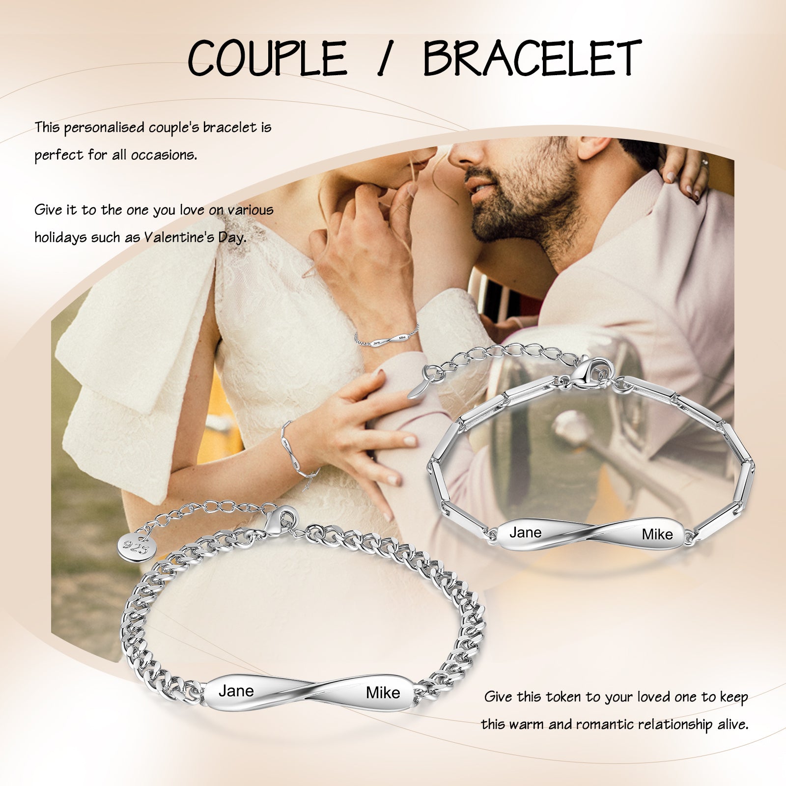Custom Copper Couple Bracelet, personalized romantic gift for Valentine's Day