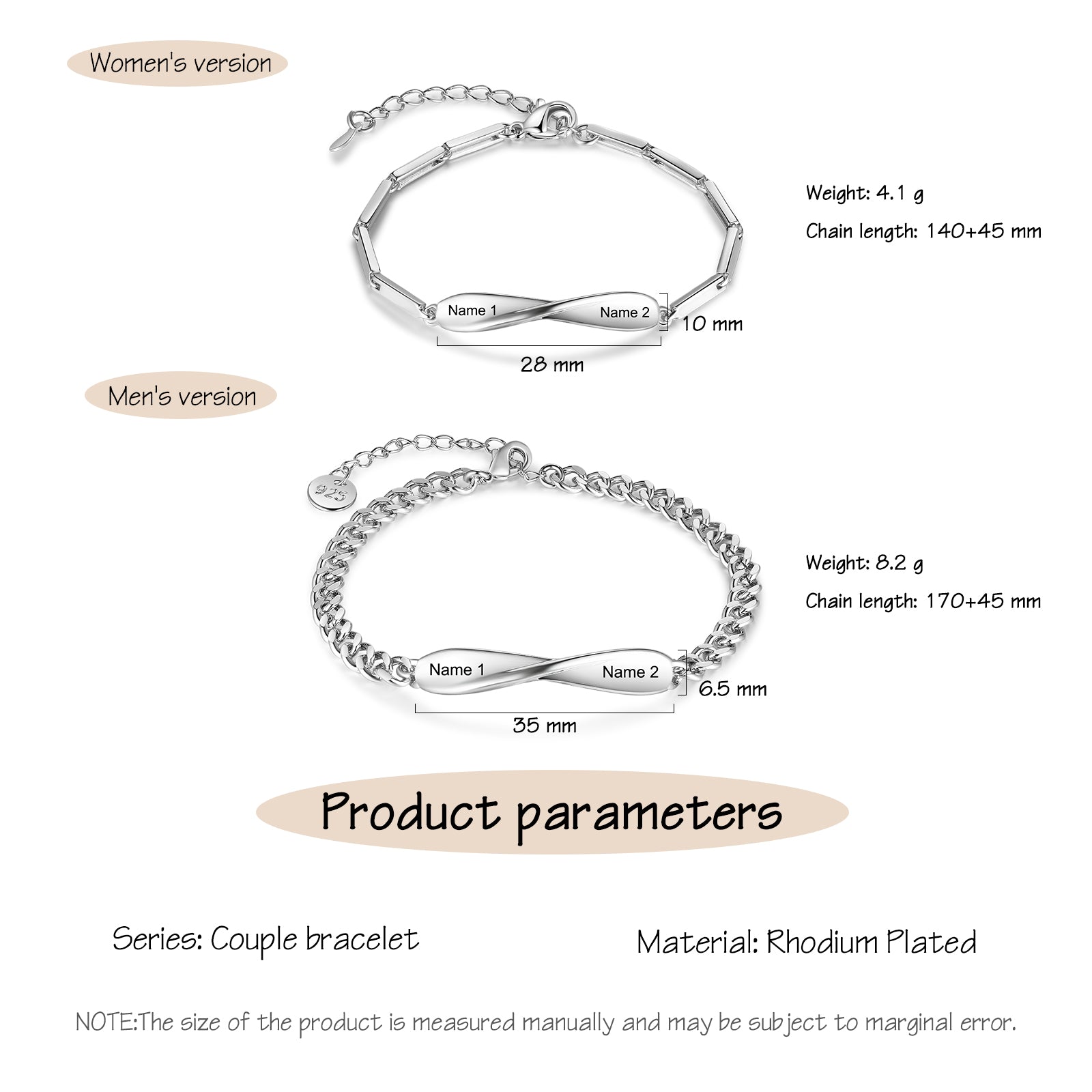 Custom Copper Couple Bracelet for men and women with personalized pendants