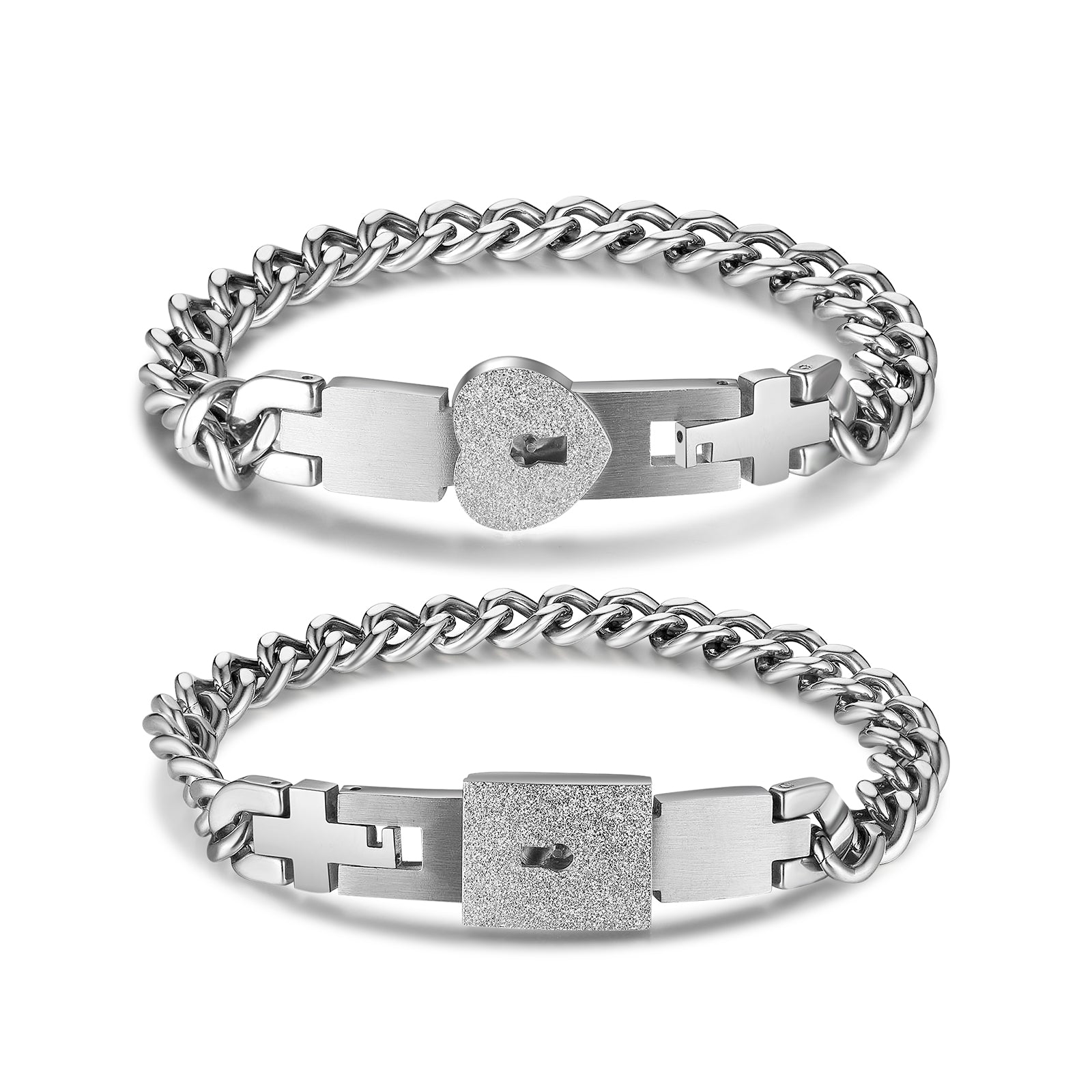 family keychain, Couples bracelet with heart and square locks, connected by a chain, symbolizing unity.