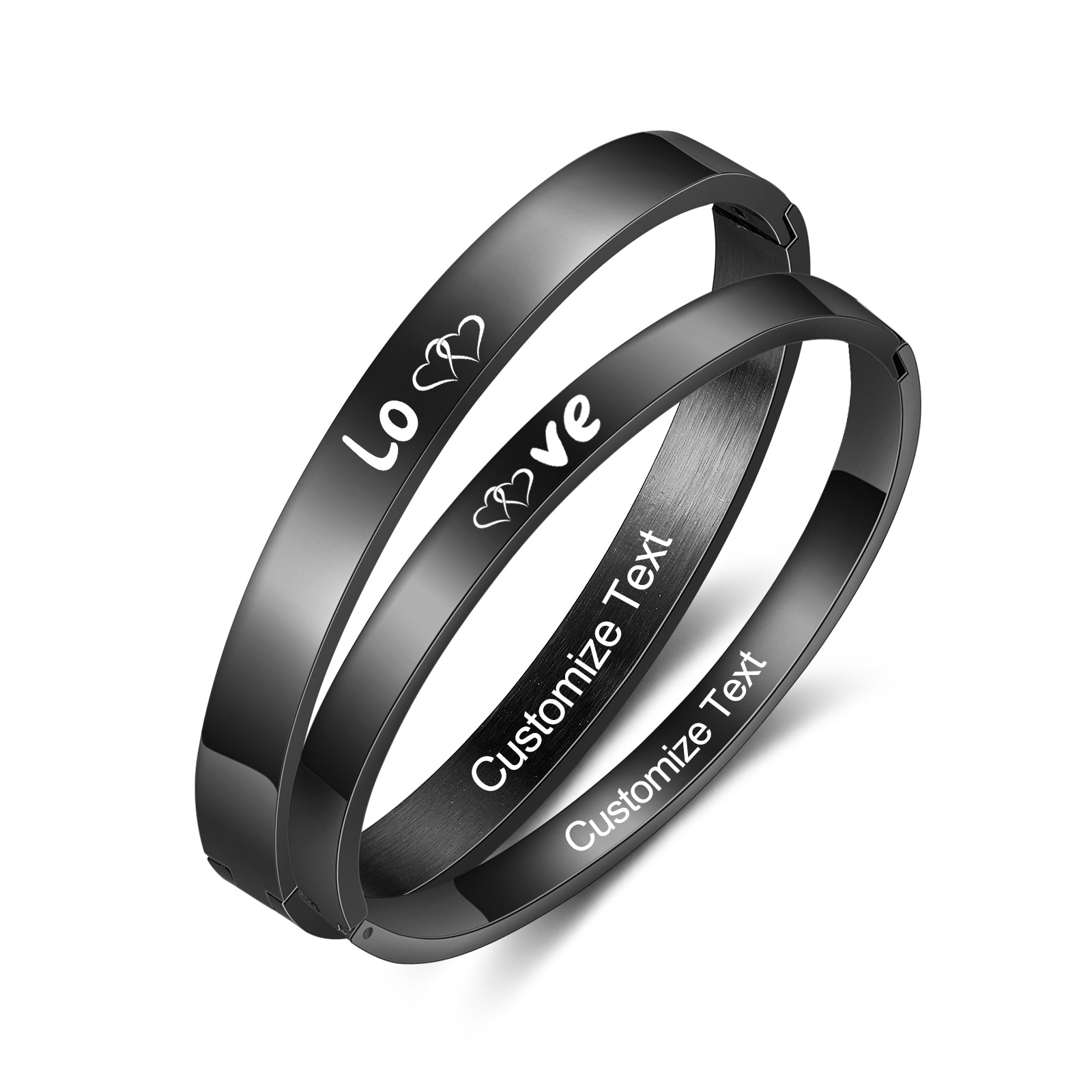 earrings gift, Black couple bracelet set with "Love" and "Customize" motifs on a white background.