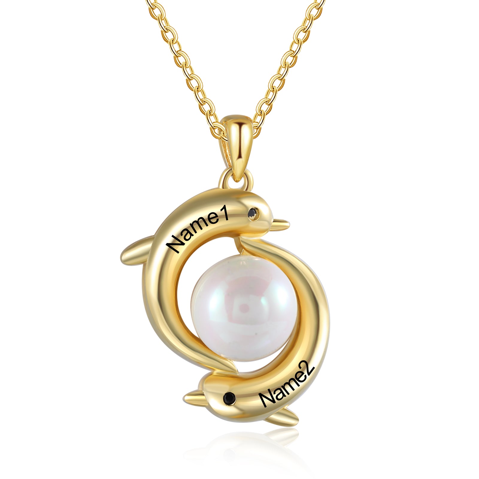 Custom Name Dolphin Necklace with Pearl
