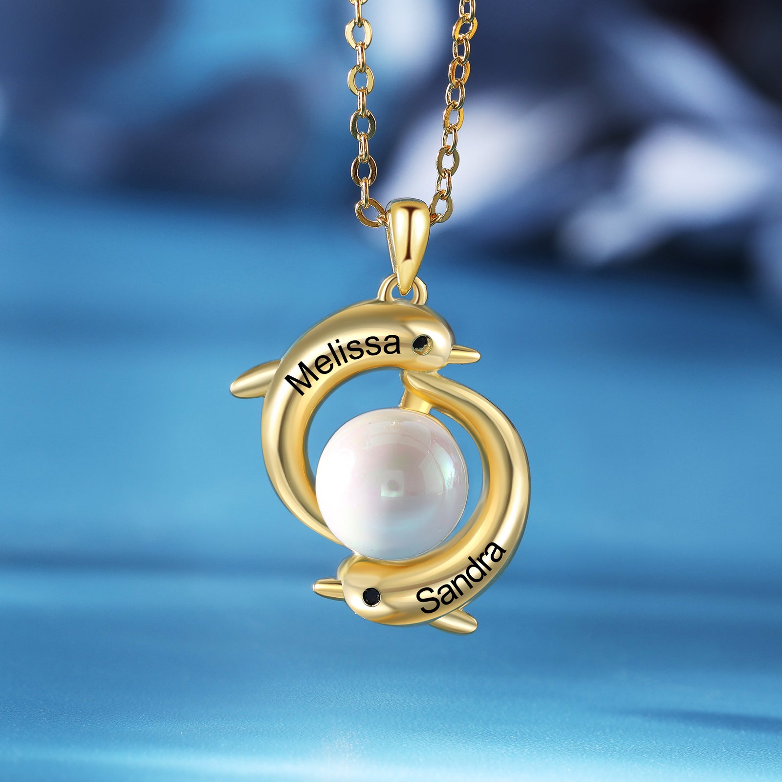 Custom Name Dolphin Necklace with Pearl