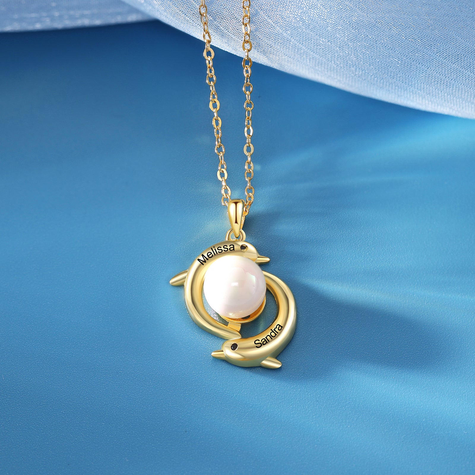 Custom Name Dolphin Necklace with Pearl