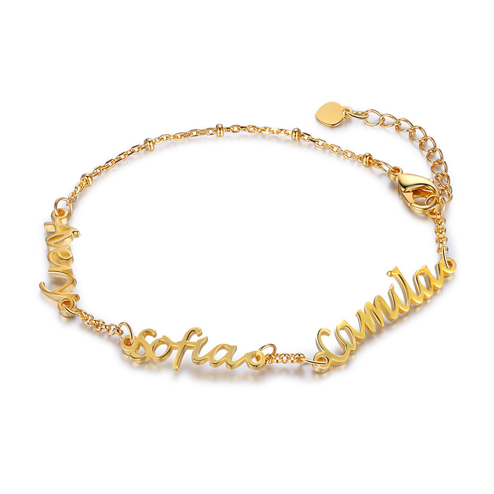 birthday necklace, Gold personalized bracelet with Sofia and Camila charms, elegant and simple design