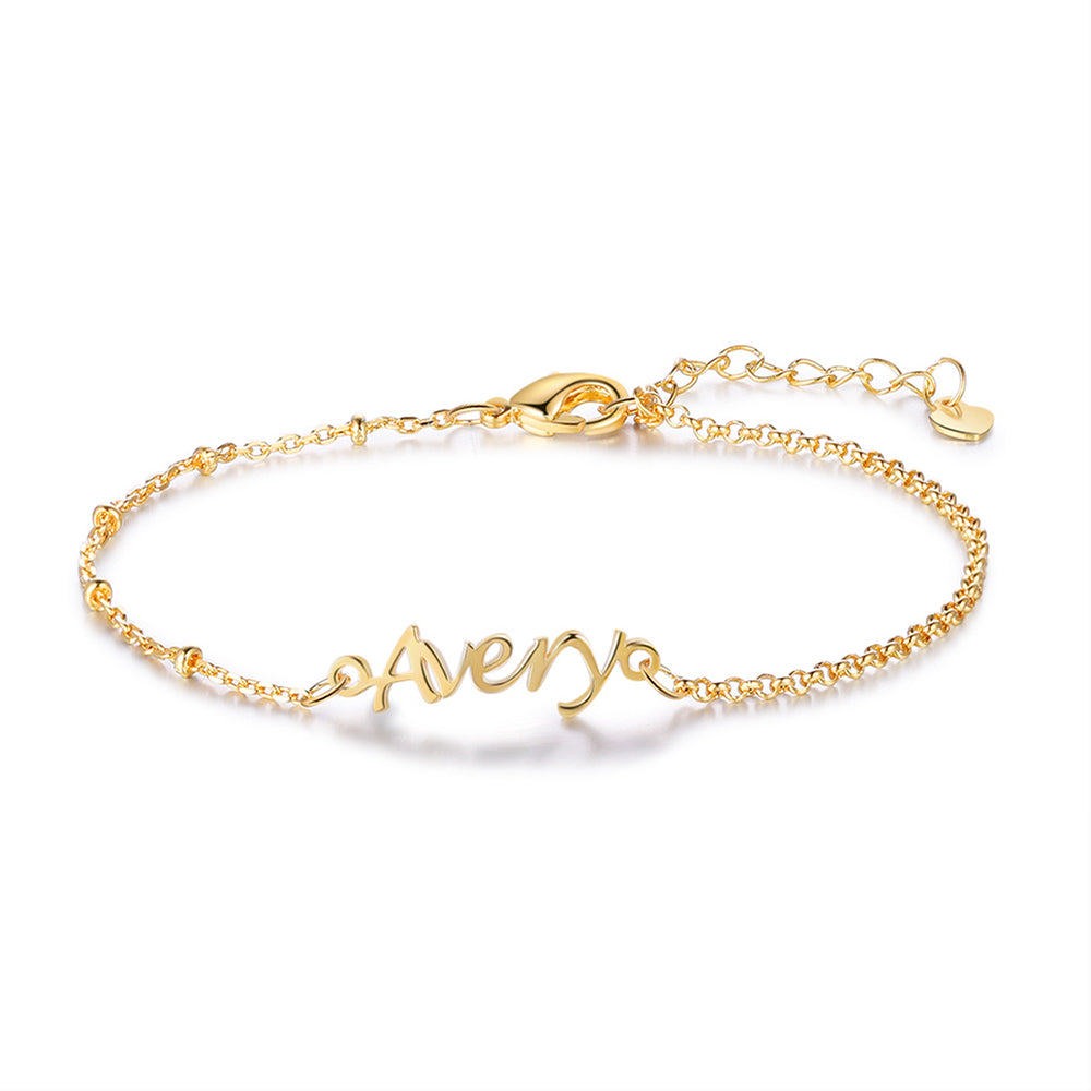 Gold personalized bracelet with Avery charm, luxury & elegance in bead bracelet style