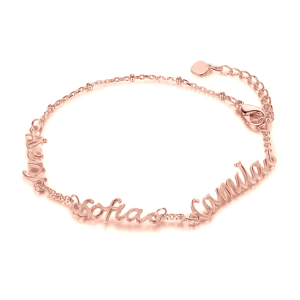 Personalized Bracelet with Names Sofia and Camila in Rose Gold Bead Bracelet Design