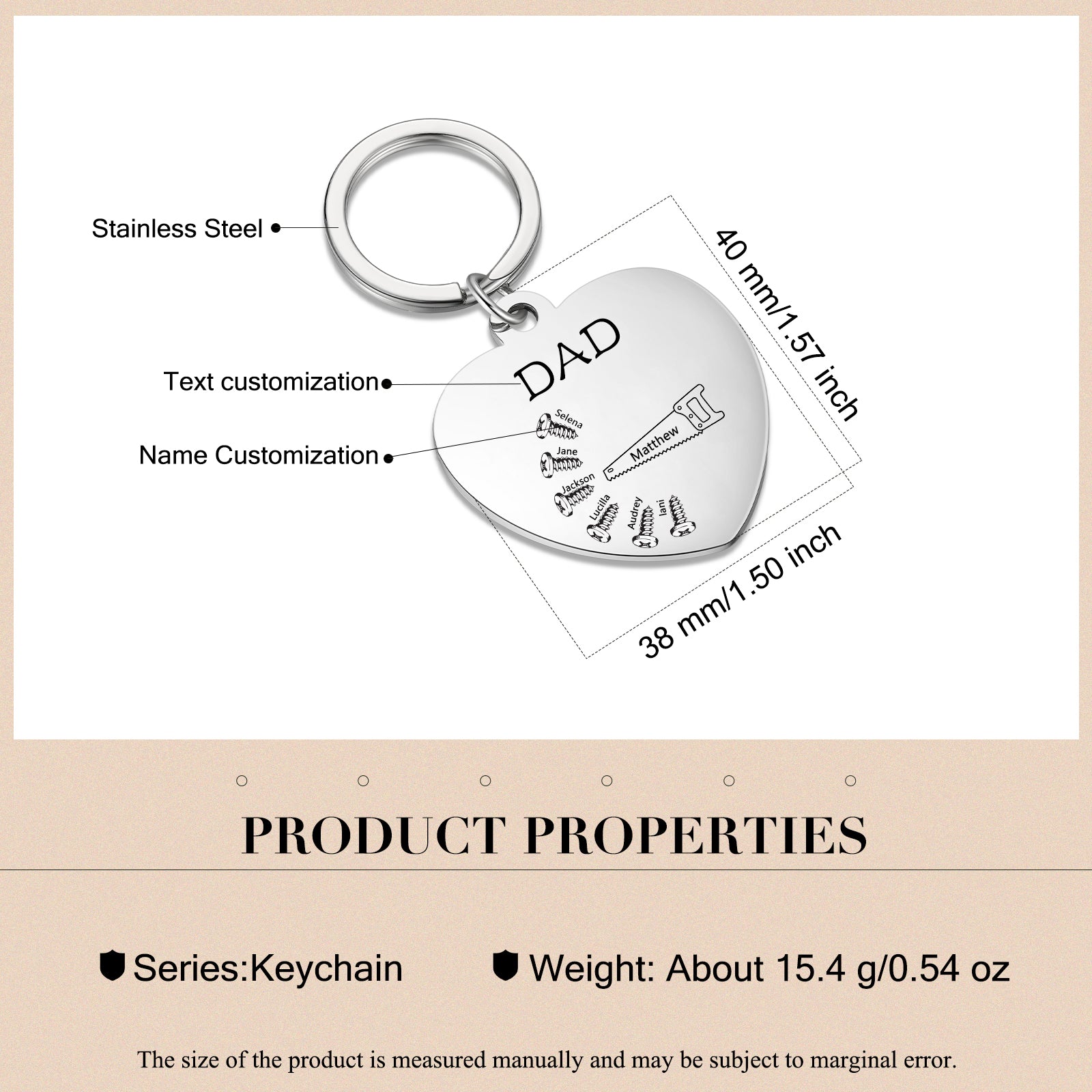 ring, Heart-shaped stainless steel puzzle keychain with personalization options