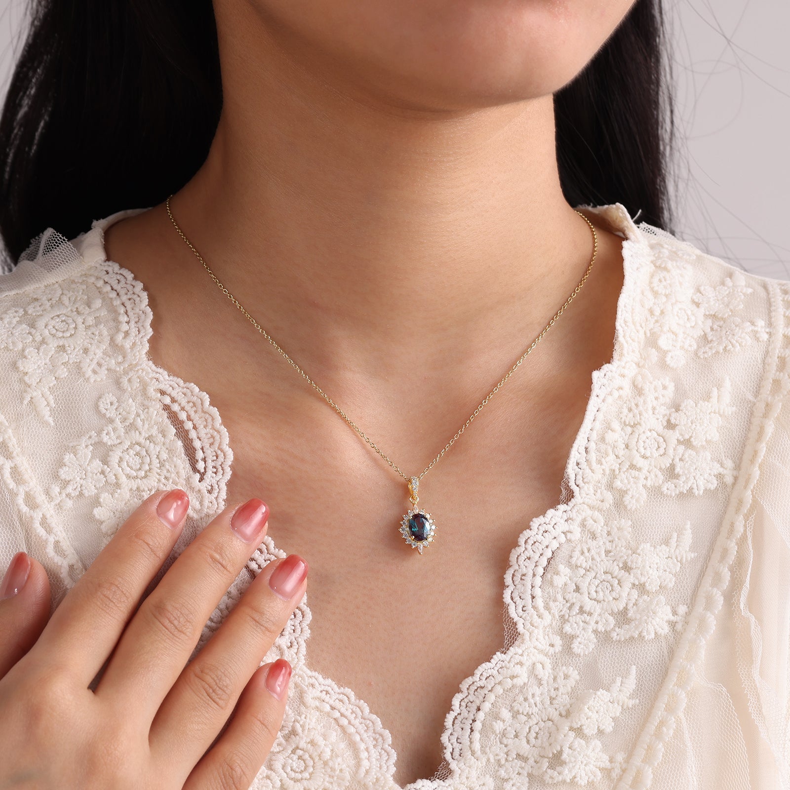 925 Sterling Silver Lab Alexandrite Necklace