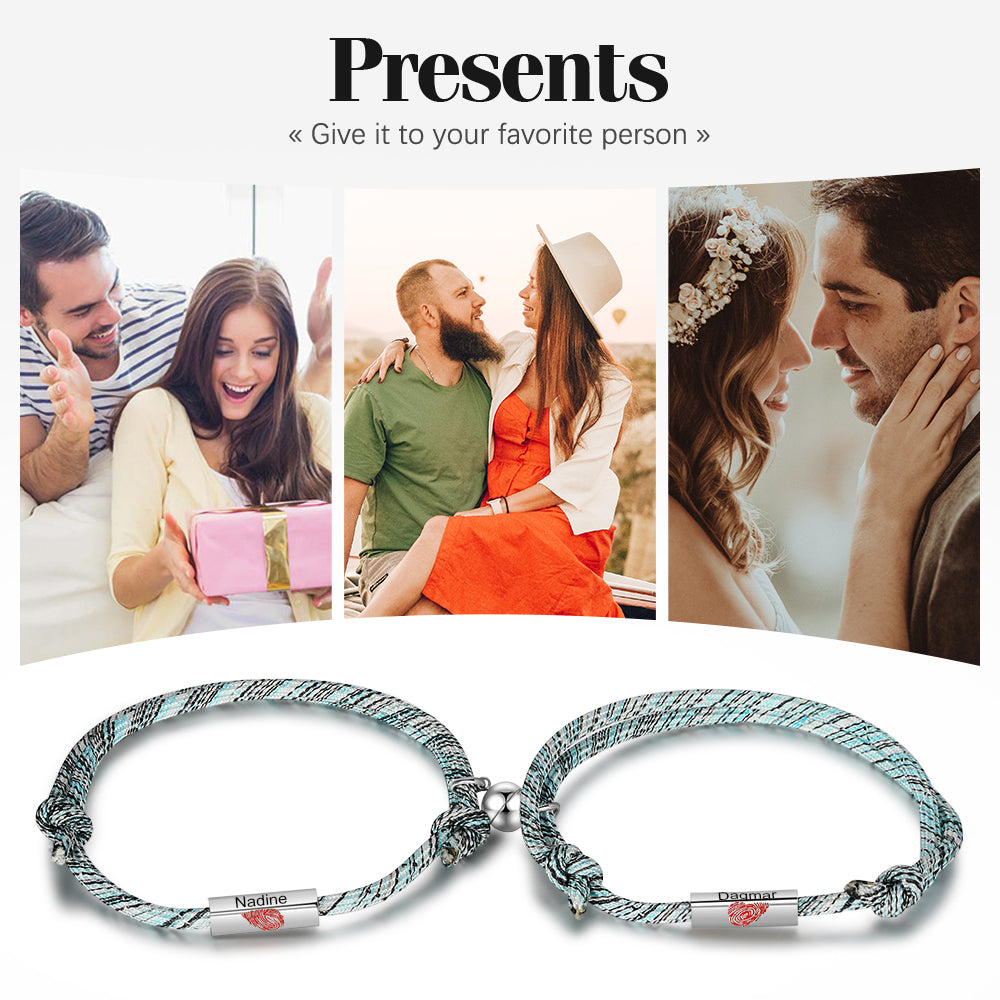 btithsday stone , Couple Bracelet with silver clasps engraved "Nadine" and "Damir" as romantic gift