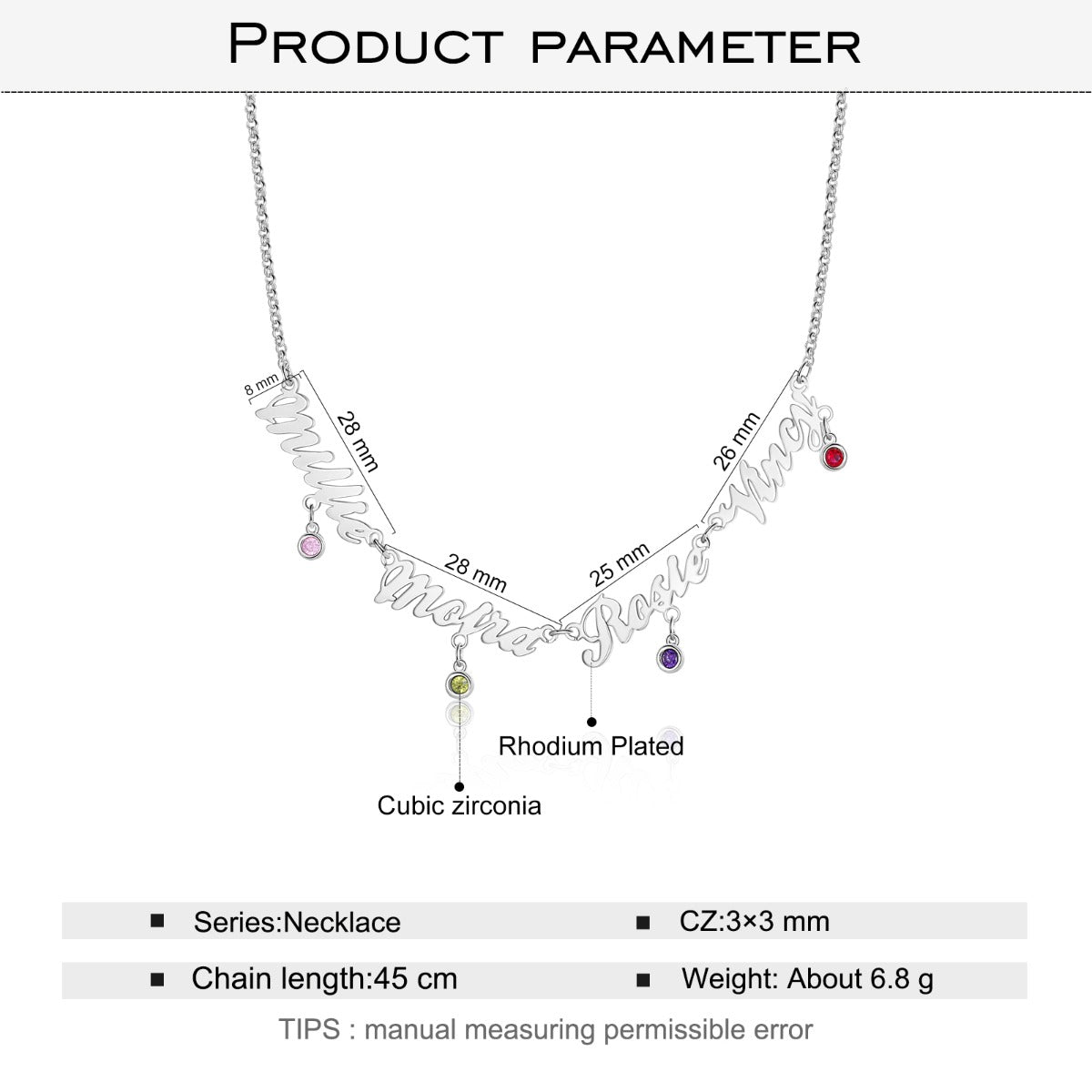 Custom Birthstone Name Necklace
