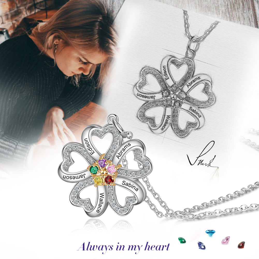 S925 Silver Heart Shape Flower Pendant Necklace