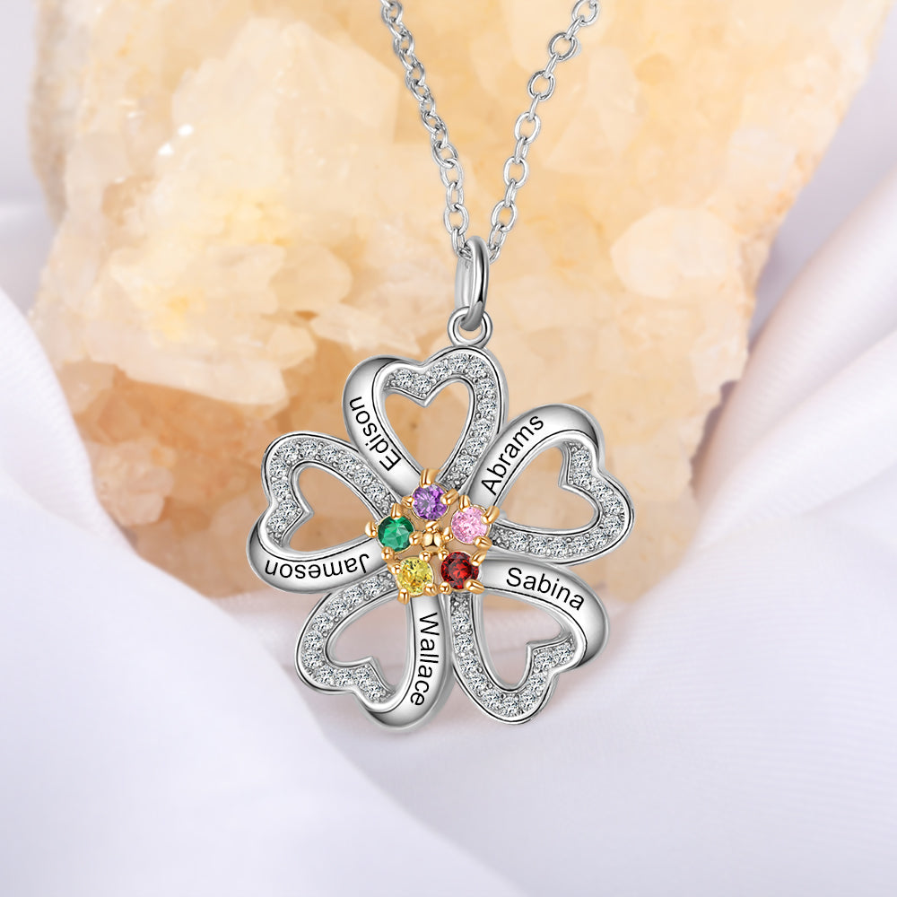 S925 Silver Heart Shape Flower Pendant Necklace