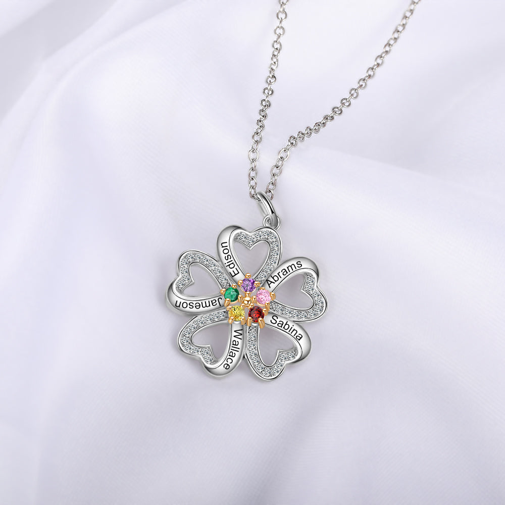 S925 Silver Heart Shape Flower Pendant Necklace