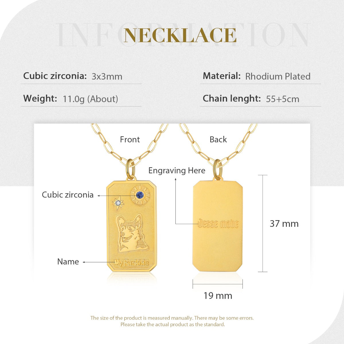 18K Gold Plated Rhodium Plated Animal Dog Pendant Necklace