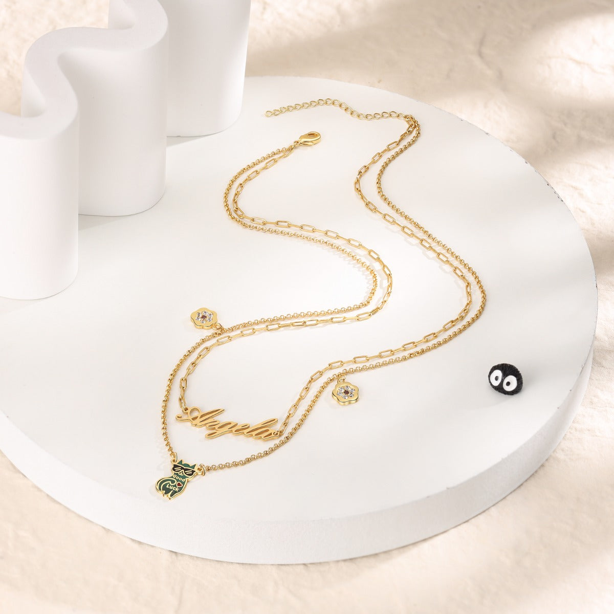 Rhodium Plated Cat Name Necklace