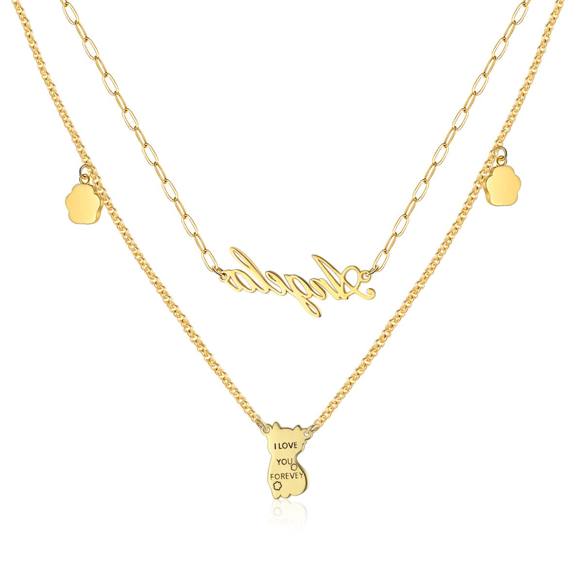 Rhodium Plated Cat Name Necklace