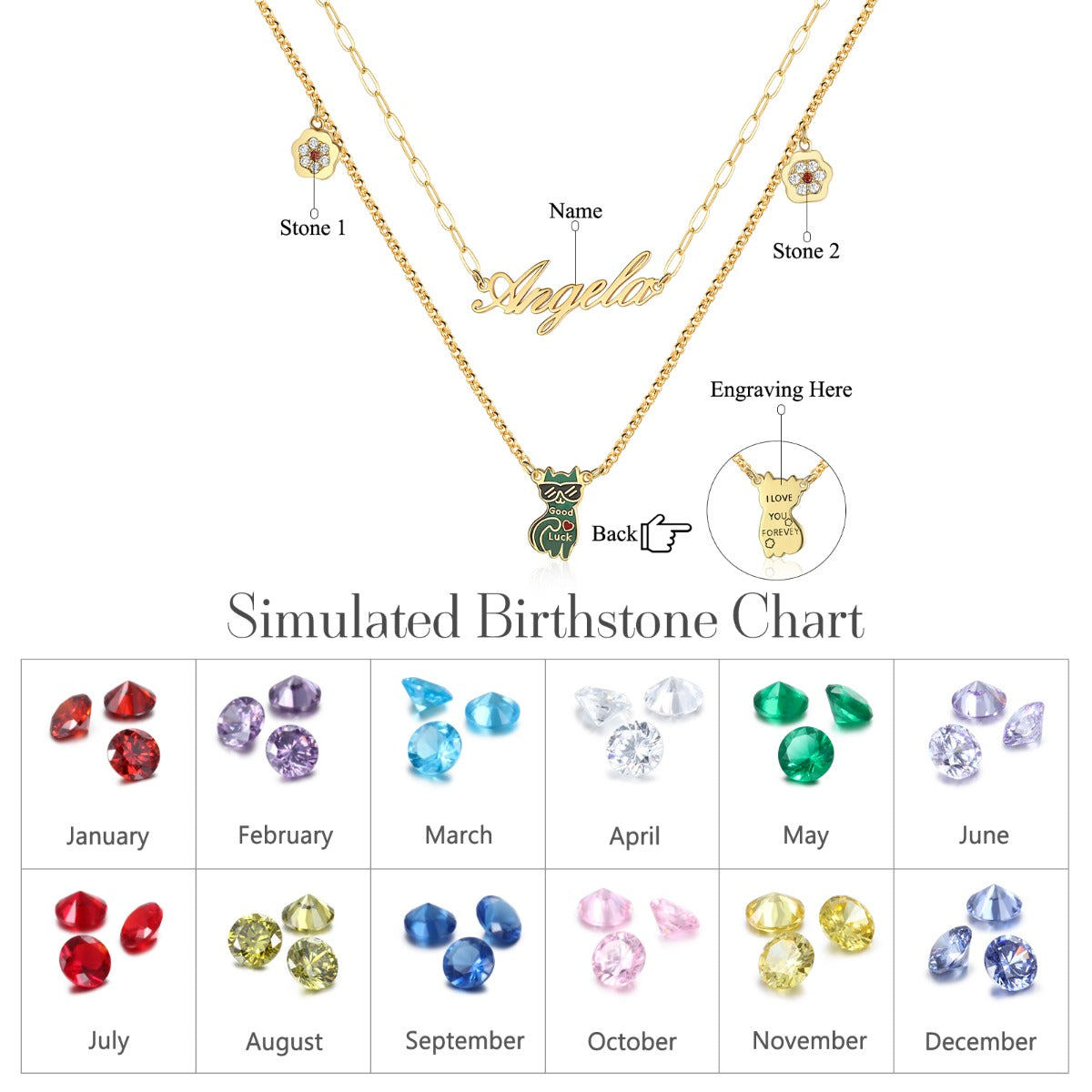 Rhodium Plated Cat Name Necklace