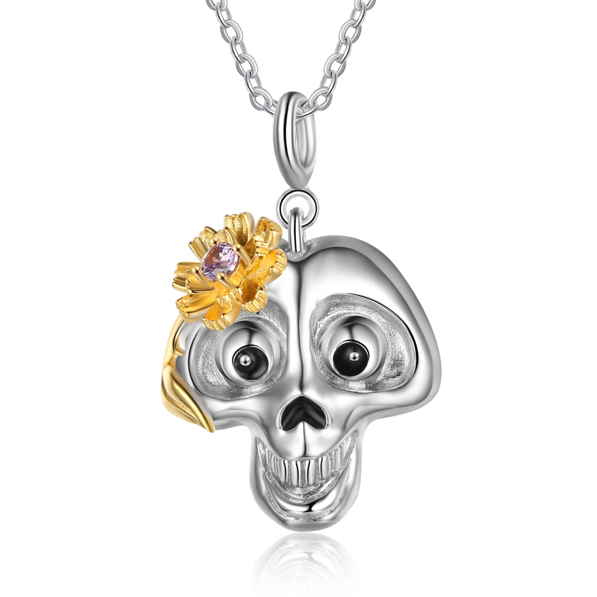 Halloween Birthstone Daisy Skull Pendant Necklace
