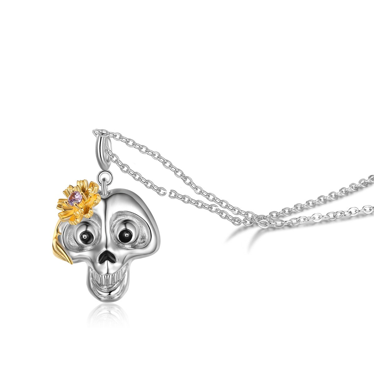 Halloween Birthstone Daisy Skull Pendant Necklace