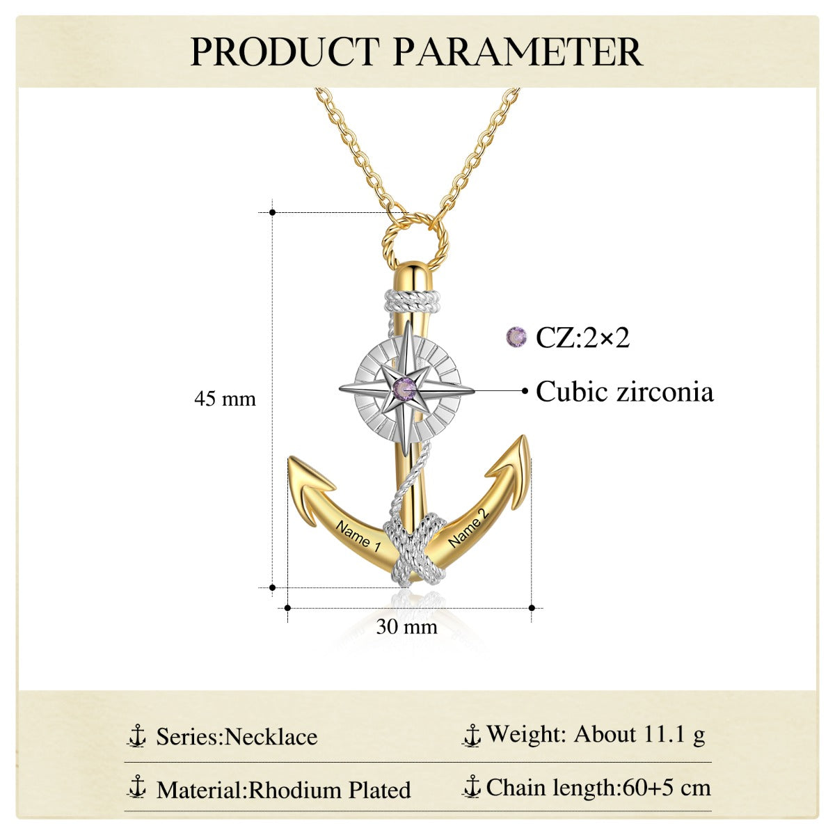Personalized Demon Eye Eight-pointed Star Anchor Necklace