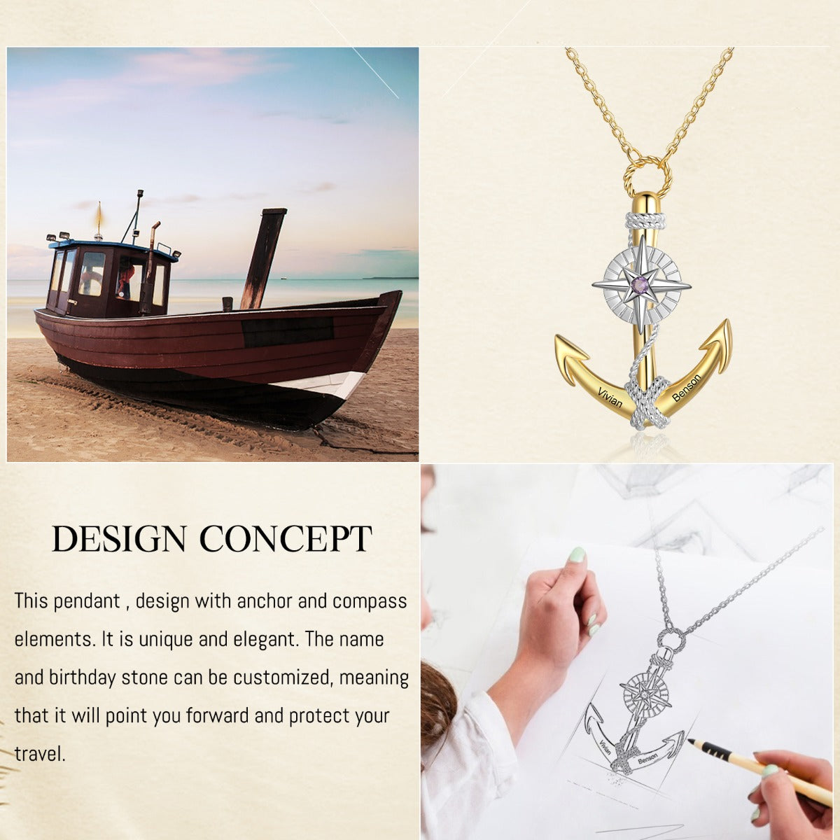 Personalized Demon Eye Eight-pointed Star Anchor Necklace