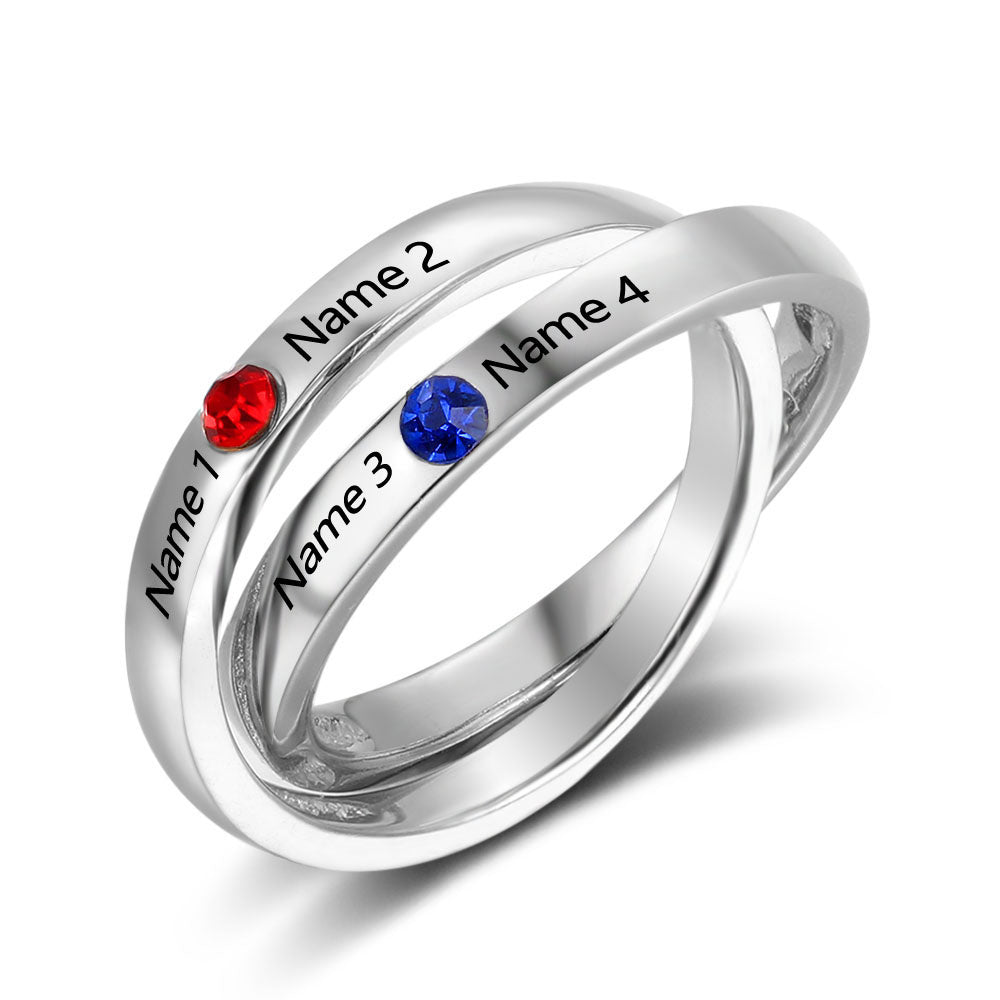 925 Sterling Silver Double Ring with Personalized Names