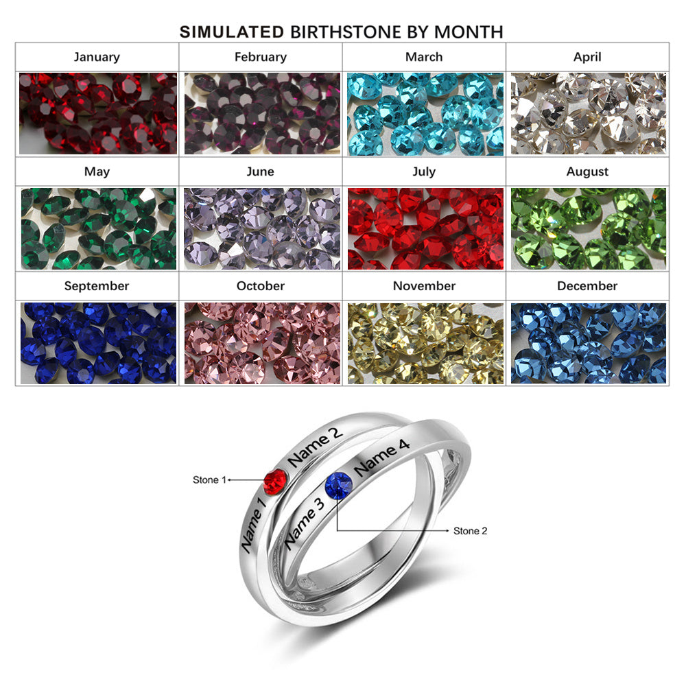 925 Sterling Silver Double Ring with Personalized Names