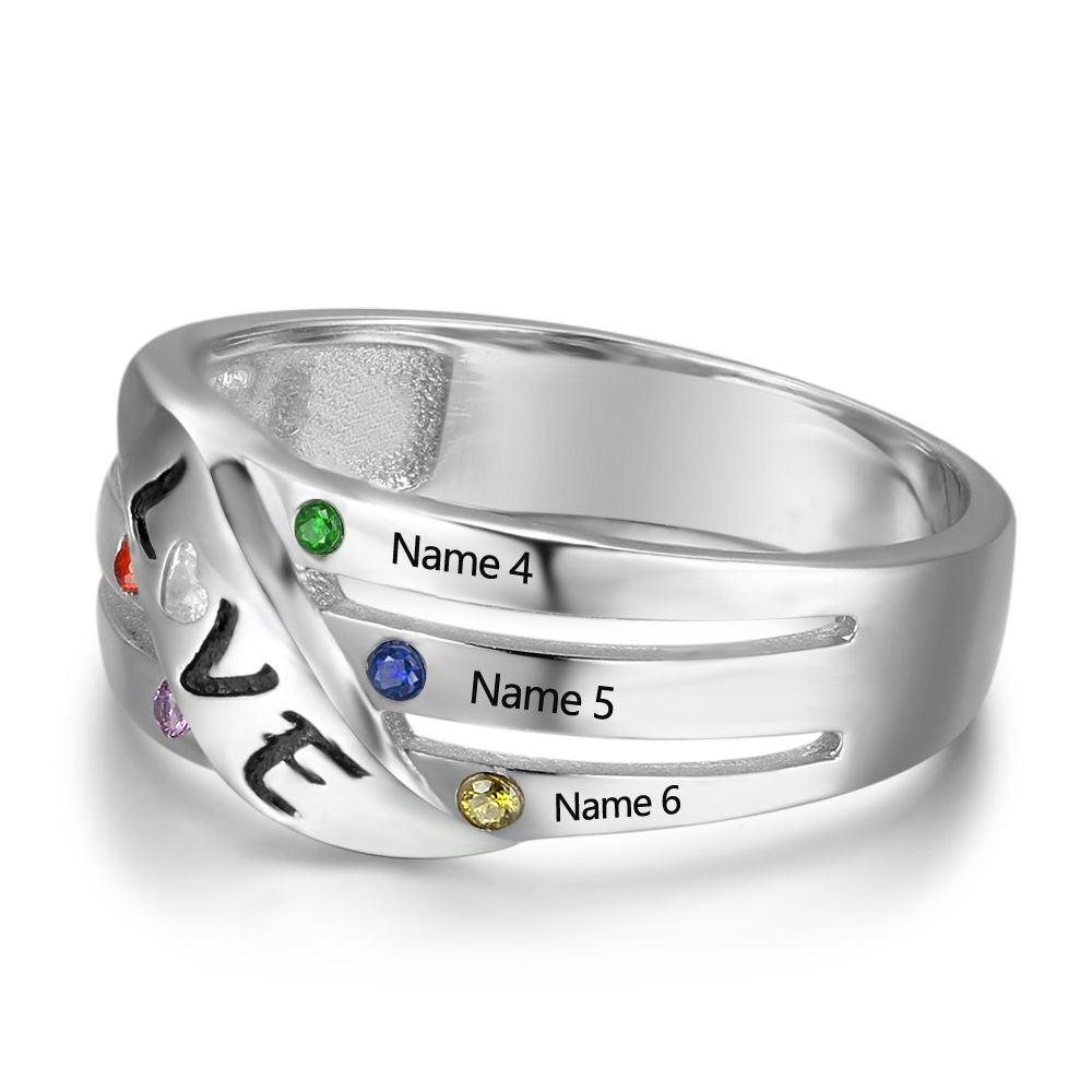 925 Sterling Silver Birthstone Ring with heart and colorful gemstones