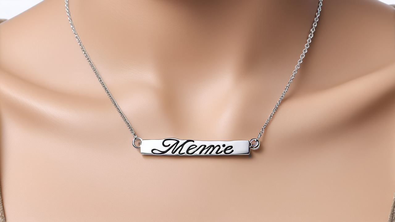 family keychain, Sterling Silver Nameplate Necklace with heart pendant and pink rose background