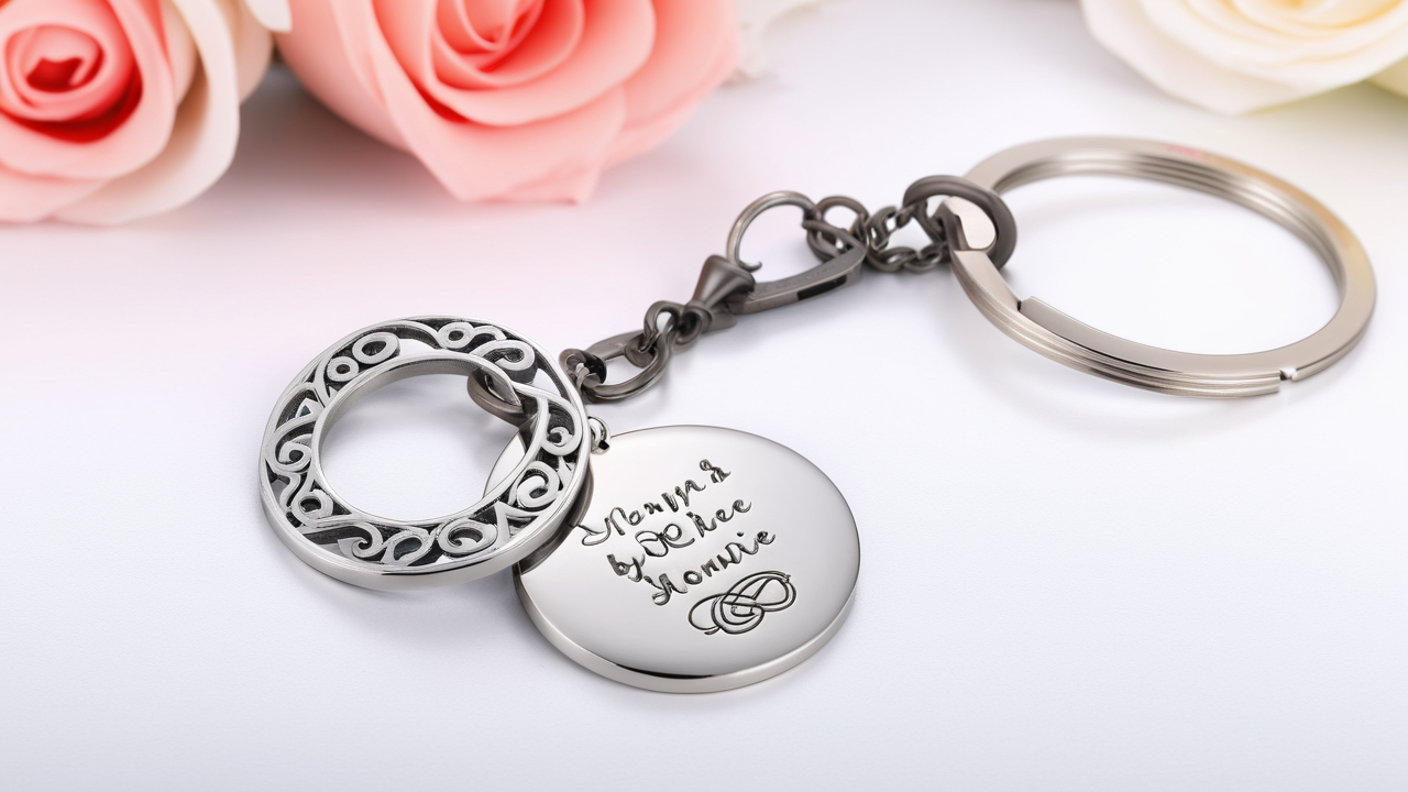 Custom keychain collection with heart, red gemstone, and silver keychain pendant