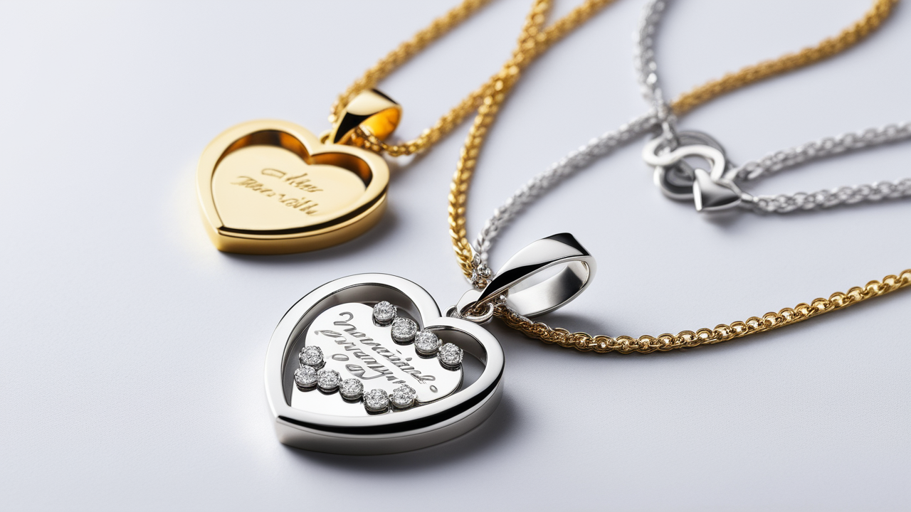 Two heart-shaped keychain pendants in gold and silver, personalized jewelry