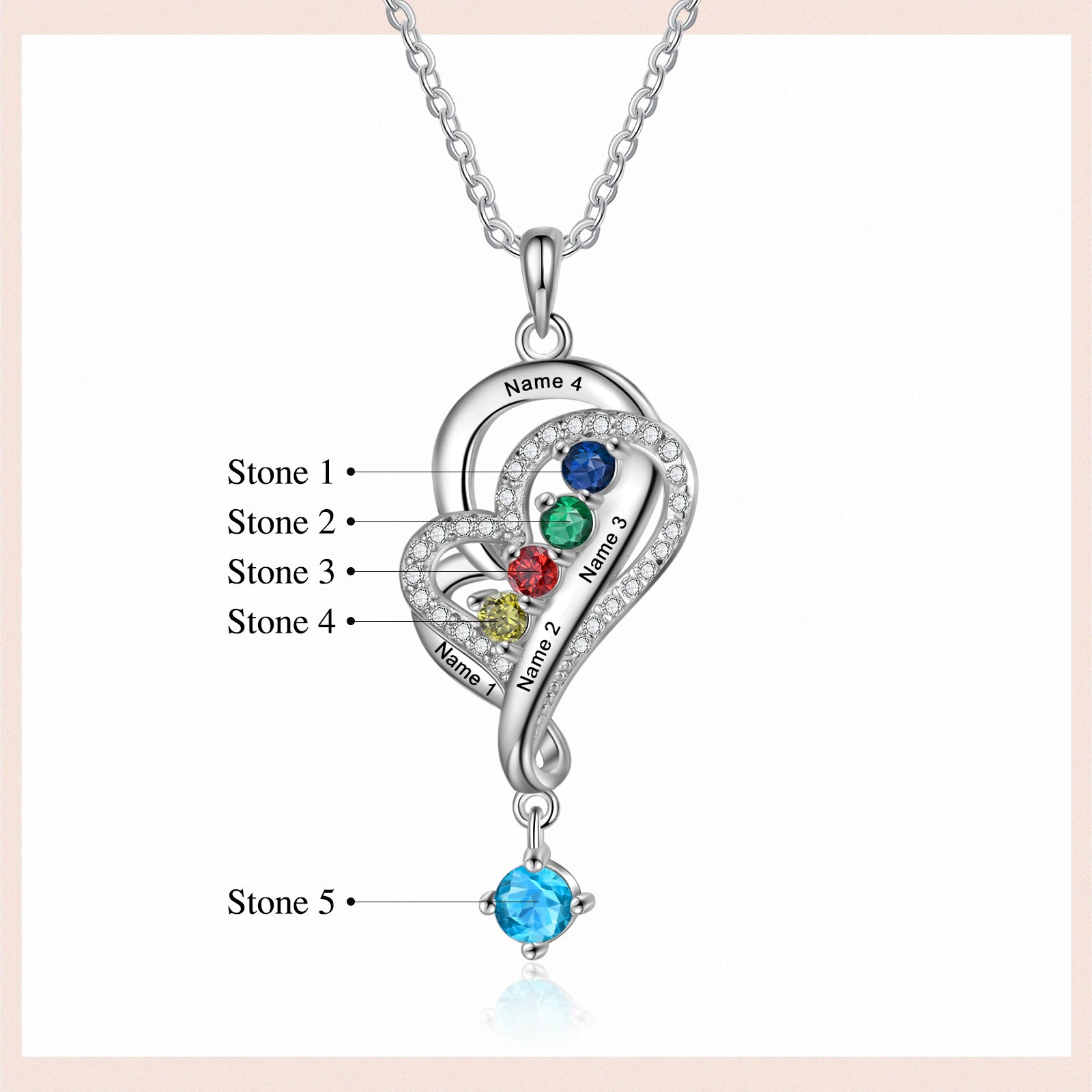 Silver heart necklace with vertical gemstones, ideal earrings gift option