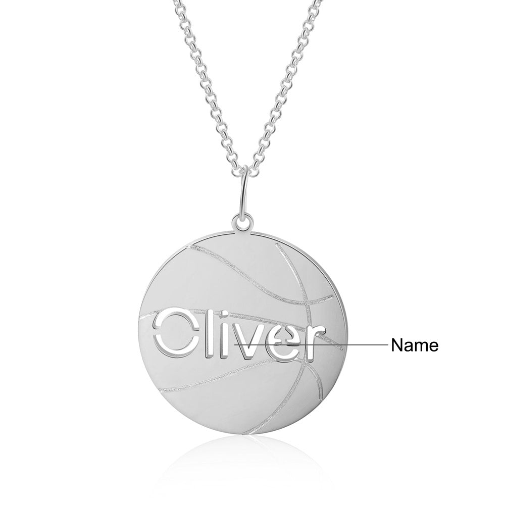 Personalized Rhodium Plated Basketball Name Necklace