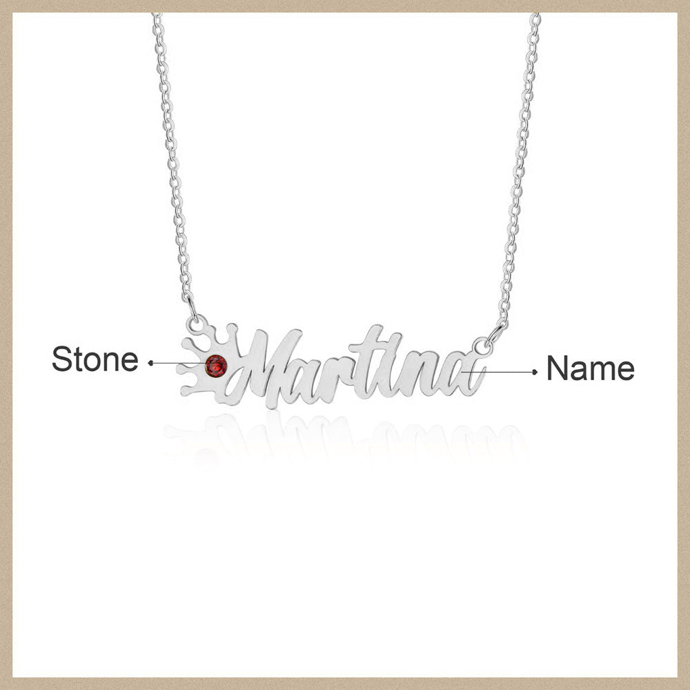 Rhodium Plated Personalized Crown Name Necklace