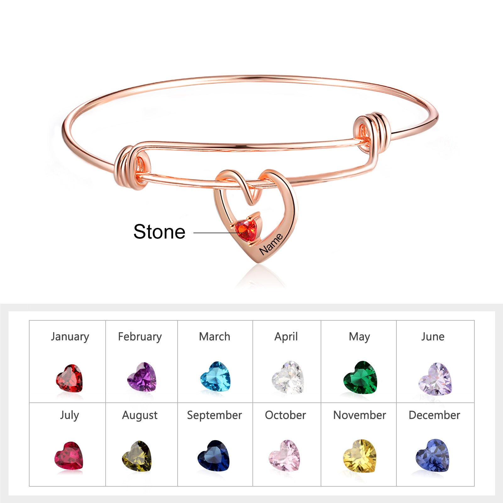 Rhodium Plated Heart Bangle Bracelet